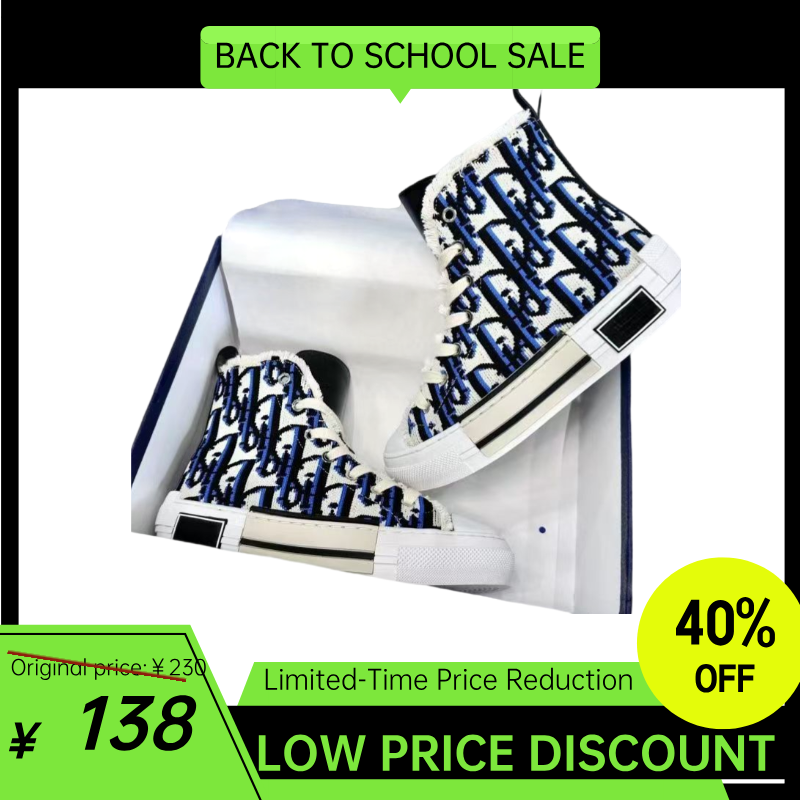 D's B23 high-top canvas breathable mesh letters all-match lace-up casual sneakers-P4M