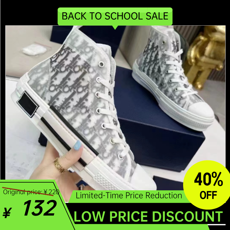 Dhome high top shoes breathable canvas shoes white shoes，flat bottom printed letter sports shoes-P4M
